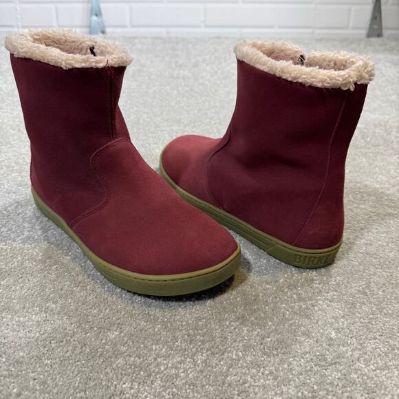Birkenstock EUC Lille Suede Fleece Lined Boots Red Zip Up Womens 7 EU 38 Winter - Picture 2 of 15